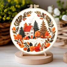 11CT Embroidery Kit With Various Patterns Like Mushrooms And Pine Trees, Includes Embroidery Hoop, Threads, Needles, Suitable For Beginners, Forest & Plant Themed Home Decor Embroidery