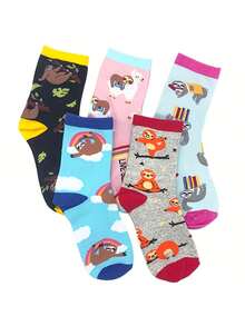 5 Pairs Of Women's Sloth Socks Corgi Socks, Women's Socks, Fun And Cute Socks, Women's Gifts - Multicolor - View 9