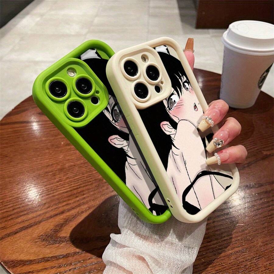 Funda de teléfono con orejas de gato de anime para iPhone 16, para parejas, 11, única, 15, TPU grueso, 12MINI, sensación suave, 16PRO, fundas de teléfono lindas XR, 13PRO, diseño de protección de lente de cobertura completa, 16 negro, 13MINI para hombres, 15PROMAX estético, 12PRO para mujeres, XSMAX a prueba de golpes y anti-caída, 12PROMAX/12/13/14PRO/13PROMAX/14PROMAX/XS/14PLUS/11PRO/11PROMAX/16PROMAX/16PLUS/14/15PRO/15PLUS - Marrón - Ver 1
