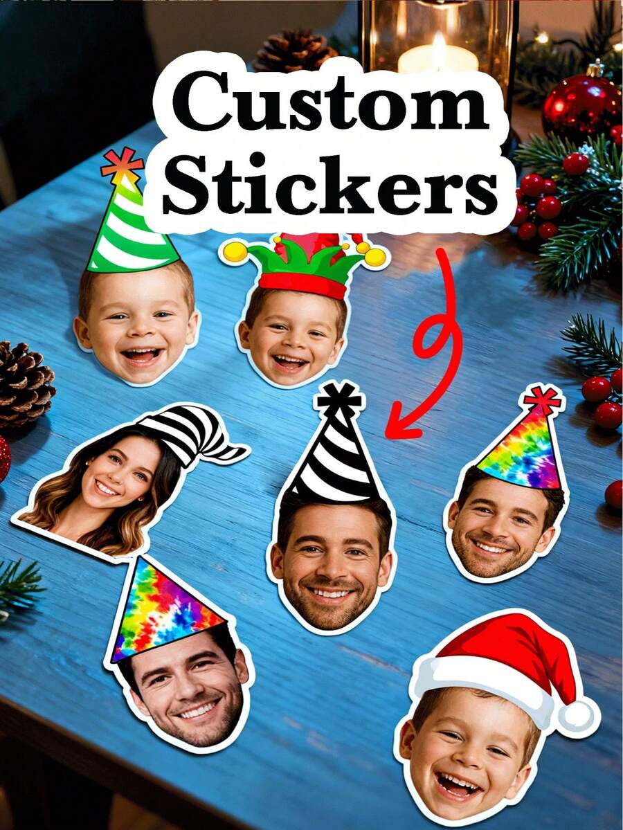 Personalized Photo Stickers, Custom Picture & Text Vinyl Stickers, Waterproof DIY Decals For Laptop, Phone, Water Bottle, Scrapbook & Album, Cute Birthday Party Favors, Couple Photo Gift, Custom Christmas, Anniversary & Valentine's Day Gift, 1/3/5PCS
