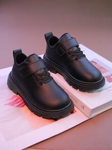 1 Pair Kids Slip-On Loafers, Leather Upper, Casual Shoes For Boys And Girls, Black, Suitable For Teenagers And Children - Low-Top Casual Leather Shoes With Loose Comfortable Round Toe Design, Great For Casual Outfits And Daily Wear, Suitable For Teenagers And Children - Black - View 7