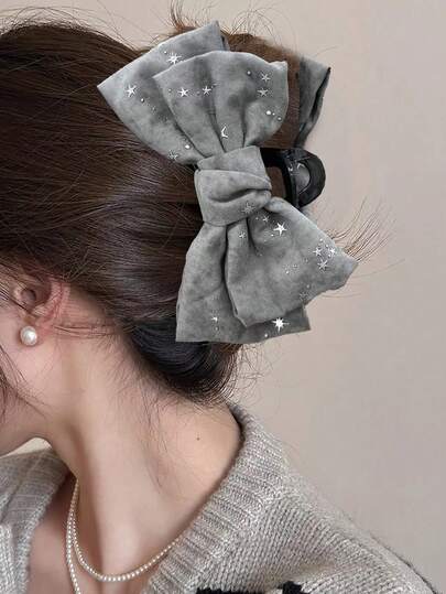 1pc Star Print Bow Hair Claw Clip, Fashionable Elegant Hair Accessory For Women, Suitable For Daily, Party, Commute, Gift