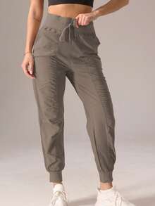 Women Light Soft Sports Long Pants For Running Fitness Casual Hiking Outdoors - Khaki - View 9