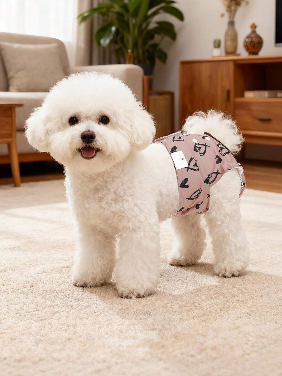 1pc Heart-Shaped Dog Diaper, Washable, Available In Small, Medium And Large Sizes, Reusable, Suitable For Puppy Heat Cycles