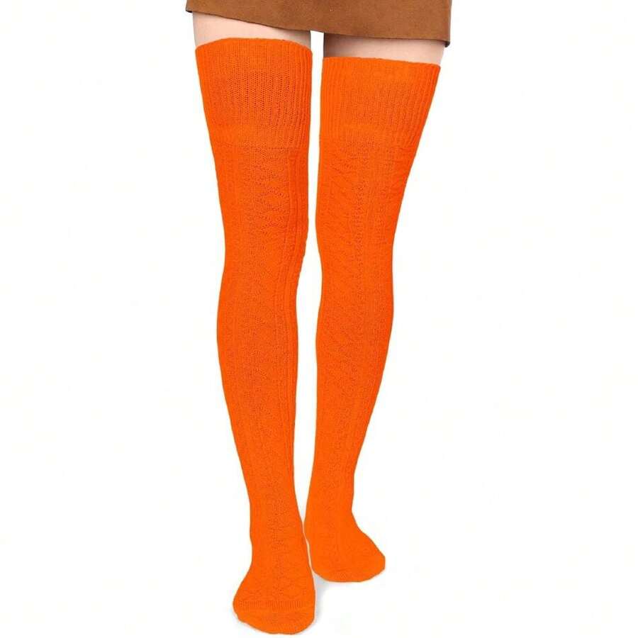 Women Thigh High Socks Extra Long Cotton Knit Warm Thick Tall Long Boot Stockings Leg Warmers,28126064 - 咖啡棕 - 查看 1