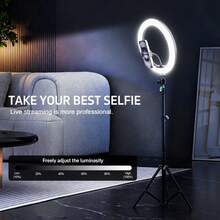 12-Inch Live LED Ring Fill Light | Multifunctional Photography Light, With 180cm Adjustable Stand And Universal Phone Clip, USB Power Supply, Three-Color Switchable, It Is Perfect For Makeup, Video Recording And Halloween Party Live Broadcast. This Universal Stabilizer Allows DIY Compatibility With More Ring Lights And Is Compatible With Cameras. - Black - View 5