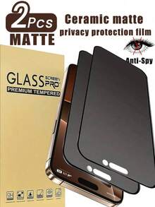 磨砂 2 件装 Apple 陶瓷磨砂隐私屏幕保护膜,非玻璃,软陶瓷手机膜,全屏覆盖适用于 16 Pro/16/16 Plus/15 PRO MAX/15/15 PRO/15 PLUS/14 PRO MAX/14/14 PRO/14 PLUS/13 PRO MAX/13/13PRO/12/11/XR/Mini 磨砂隐私屏幕保护必备,适用于日常防护、办公室、家用手机屏幕保护膜手机配件防水防震防摔防摔防刮防指纹 - 黑色 - 查看 7
