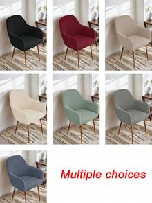 1pc Solid Striped Curved, High Elastic Dust-Proof Full Cover Chair Slipcover, Suitable For Hotel, Living Room, Study, Dining Room, Daily Use, Available In Black, Gray, Beige - Multicolor - View 6