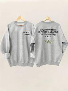Winter Clothes Vibrant Plant & Letter Print Crew Neck Sweatshirt - Cozy Long Sleeve, Casual Women's Clothing - Soft, Breathable, And Comfortable - Xám - Xem 4