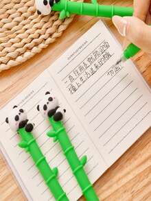 10支熊猫竹子主题软胶笔，可爱学生文具，高品质书写笔，适用于考试和笔记 - 彩色 - 查看 2