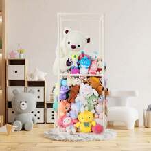 Multi Purpose Toy Zoo Storage Cabinet With Elastic Band Holder For Stuffed Animals Plush Toy Organizer Nursery Bedroom Playroom Furniture Easy Assembly White Durable ABS - trắng - Xem 5
