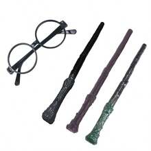 1 Set Wizard Wand With Round Glasses, Magic Wand Cosplay Costume Accessory For Adults, Resin Textured Wizard Staff Party Prop, Role-Play Stage Performance Photography Decor, Perfect Christmas Easter New Year Holiday Gift Party Favor - Multicolor - View 2