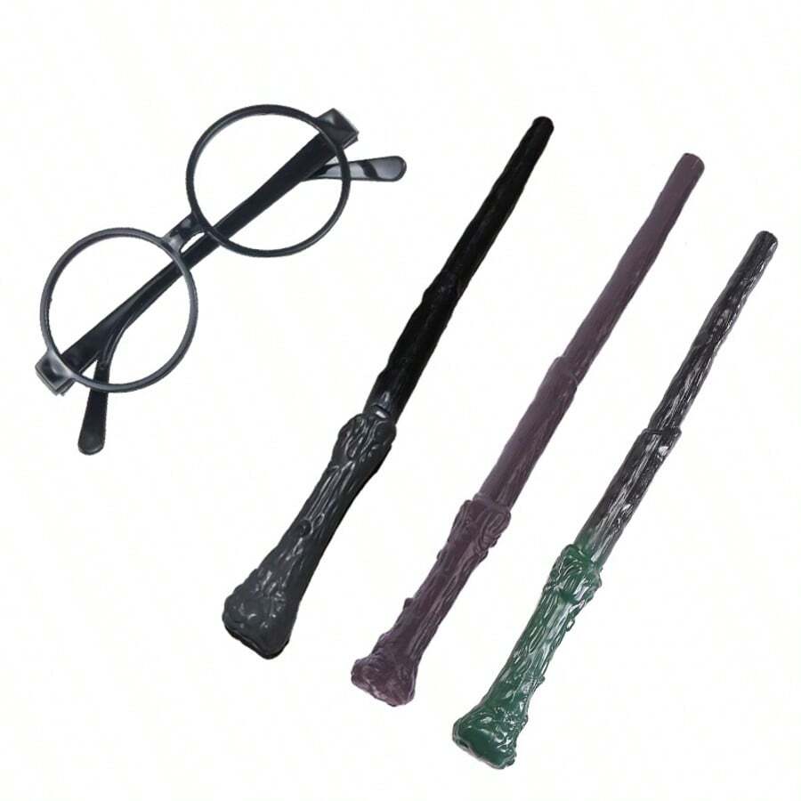 1 Set Wizard Wand With Round Glasses, Magic Wand Cosplay Costume Accessory For Adults, Resin Textured Wizard Staff Party Prop, Role-Play Stage Performance Photography Decor, Perfect Christmas Easter New Year Holiday Gift Party Favor