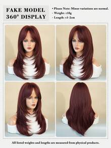 7JHH WIGS 优雅的24英寸酒红色女士假发 - 时尚简约的长款层次假发，带有刘海，采用耐热纤维全机织合成纤维制成，外观自然，适合日常佩戴、音乐节派对等场合，也是母亲节的理想礼物。 - 酒紅色 - 查看 6