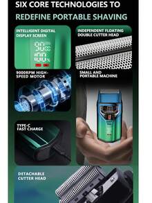 Kemei KM-T400 Men's Electric Shaver, Dual Blade Reciprocating Electric Shaver, Wet & Dry Use, IPX7 Waterproof, LED Display Rotary Shaver, With Beard Trimmer, USB Type-C Rechargeable Wireless Design - Multicolor - View 5