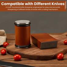 Knife Sharpener Tool, Rolling Knife Sharpener Kit, Knife Sharpening With Diamonds And Ceramic For Steel Of Any Hardness, Kitchen Knife Sharpener With 15 & 20 Degree Magnetic Angle - Brown - View 3