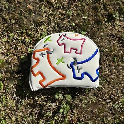 1 Funda de palo de golf con diseño de vaca de dibujos animados, Funda de cabeza de putter, Accesorio de golf de material de PU, resistente al agua y al desgaste