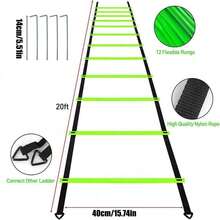 Pro Speed & Agility Training Set Includes 12 Rung 20ft Adjustable Agility Ladder With Carrying Bag, 12 Disc Cones, 4 Steel Stakes, 1 Resistance Parachute, Use Equipment To Improve Footwork Any Sport - Multicolor - View 2