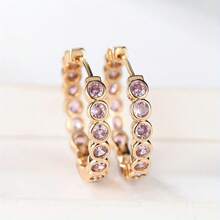 Elegant Gold Hoop Earrings With Shiny Brown Zirconia - Copper, Women's Sparkling Party Style|Suitable Daily Wear And Gatherings, Valentine's Day And New Year, Novel Earrings - 紫色 - 查看 10