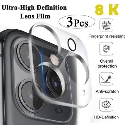 3 PCS Camera Lens Protector For IPhone 17/17 Air/17 Pro/17 Pro Max,16/16 Pro/16 Plus/16 Pro Max,15/15 Pro/15 Plus/15 Pro Max Mobile Phone HD Rear Camera Protective Film Tempered Glass Lens Film Suitable For 14 Pro Max/14 Pro/14 Plus/14,13 Pro Max/13 Pro/13,12 Pro Max/12 Pro/12,11 Pro Max/11 Pro/11 Series,Tempered Glass Cover, Night Shooting Anti Glare, 3D Stereoscopic, Protecting Camera