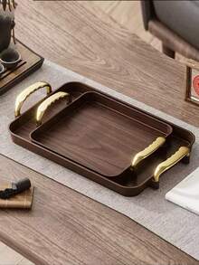 1pc Ins Style Faux Wood Grain Tray, Rectangular Serving Platter, Cafe Dessert Tray, Storage Dish, Cake & Snack Plate, Ramadan