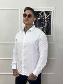 Camisa Social Masculiana Básica Manga Longa Slim Fit - Branco - Visão 3
