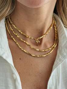 1pc Design Sense Crushed Stone Shimmering Collarbone Chain, Niche Heart-Shaped Pendant, Long Beaded Necklace Accessory - Necklace - View 4