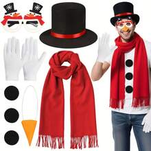 4/9 件圣诞雪人服装套装，包括帽子、手套、围巾，适合圣诞节、万圣节