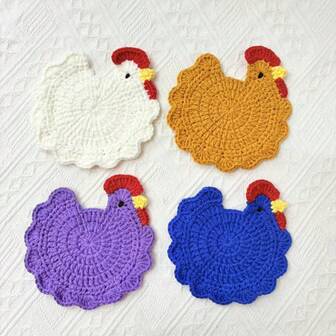 1 件手工钩编鸡形杯垫，圣诞风格隔热垫，适用于家庭、办公桌、餐桌、节日派对、乔迁、圣诞节、情人节、感恩节和生日礼物