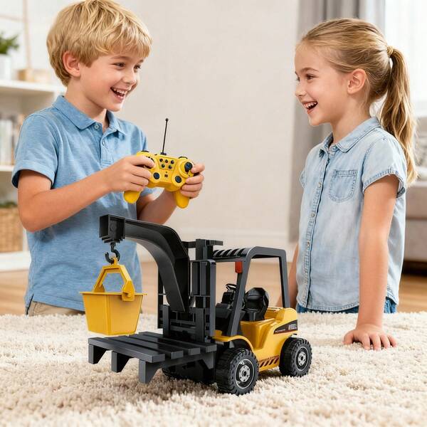 RC Forklift & Crane Combo – 2-In-1 Construction Truck With Manual Lifting Hook, 11CH 2.4G Remote, Great Christmas Gift For Kids
