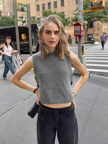 VIBEWAVE Chic Button Knit Vest Camisole For Women, American Style, Slim Fit Autumn New Basic Layering Top - Grey - View 4