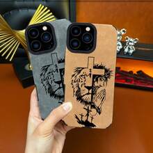 León Cruz Barco Jesus Cross Fur Phone Case Su (en inglés) - Marrón - Ver 2