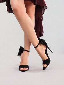 Sexy Pointed Toe High Heel Sandals With Bowknot, Suede Material, Super High Heels For Party, Banquet, And Prom - Black - View 7
