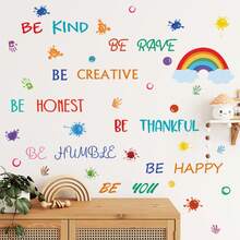 Colorful Inspirational Quote Wall Decals Motivational Phrase Wall Decor Sticker Watercolor Paint Splatter Be Thankful Brave Creative Wall Decals Handprint Positive Saying Wall Stickers For Nursery Room Decor Playroom School - Multicolor - View 4
