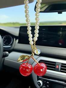 1pc Red Cherry Fashionable Car Interior Decor, Car Hanging Decoration, Car Ornament, Car Accessory, Women's Car Tray - one-size - View 2