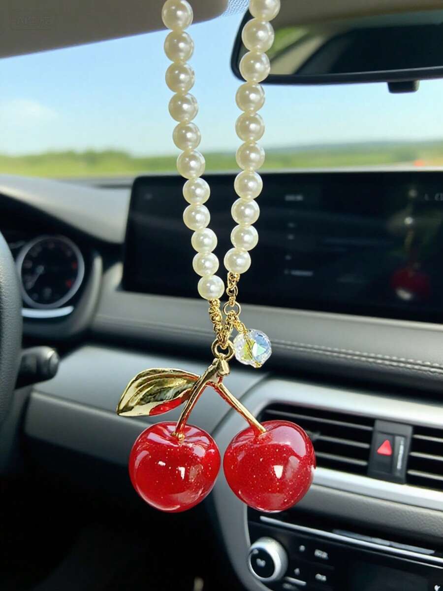 1pc Red Cherry Fashionable Car Interior Decor, Car Hanging Decoration, Car Ornament, Car Accessory, Women's Car Tray