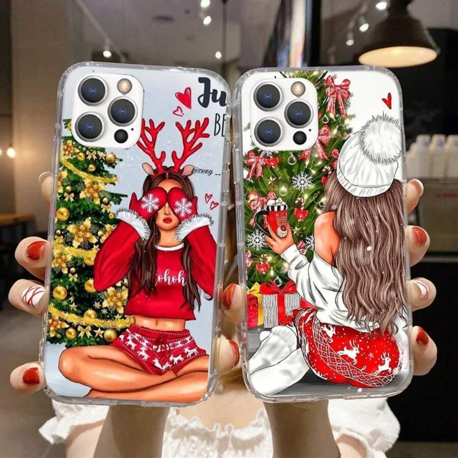 Christmas Cute Girl Phone Case for  16 15 14 11 12 13 Pro Max Mini 7 8 Plus SE X XSMAX XR New Year Transparent Soft Cover,Covercompatible with  17 Hülle, 17 pro Hülle, 17 promax Hülle - -3 - Übersicht 1