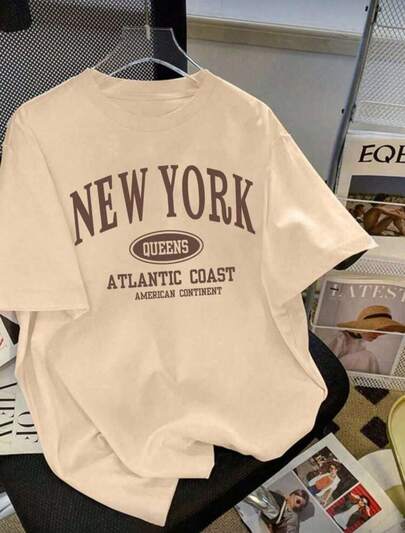 Camiseta Plus Size New York Atlantic Coast Moda Casual Feminina - 100% Algodão - Tamanho P Ao G5