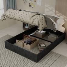 Modern Minimalist Bed Frame, 140*200CM, Grey, In Dutch Velvet, Equipped With Pneumatic Rods, Modern Style Bedroom Furniture, Headboard And Mattress Not Included. - Grey - View 10