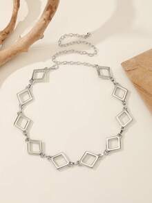 1条复古银色几何腰链 - 钻石镂空吊坠，送给追求现代魅力的女性的完美礼物，适合日常穿搭、晚宴庆典和街头服饰，是时尚爱好者的时尚之选。