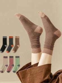 6pairs/Set Women Socks Solid Color Socks Set, Casual Sports Match Middle Tube Socks Autumn/Winter - 多色 5 - 查看 4