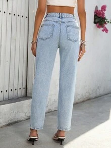 Happy Girl Summer Women's Casual Fashion Minimalist Music Festival Casual Cute Elegant Denim Daisy Embroidered Ladies Jeans Pants - Blue - View 8