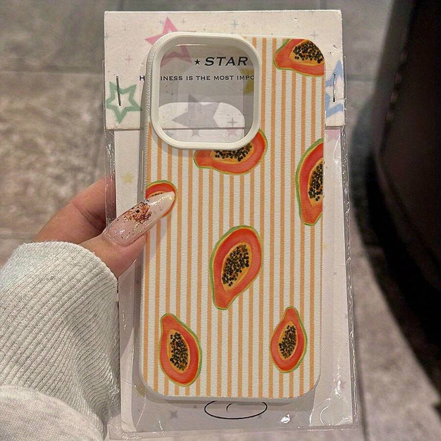 Phone Case: Orange Papaya Stripe Full-Body TPU Case For IPhone 16 Pro Max/14/16 Plus/15/13 Pro/12/11 - Stylish And Shockproof Protective Cover,Suitable For IPhone17 Air - 白色 - 查看 1