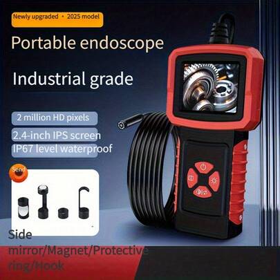 كاميرا التفتيش بشاشة 2.4 بوصة مع 8 مصابيح LED، كابل صلب شبه جامد بطول 2م/5م، كاميرا تفتيش مقاومة للماء لإصلاح السيارات وتنظيف الأنابيب والتفتيش الصناعي مع شاشة عرض
