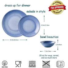 MissYIP - Juego de vajilla de melamina de 12 piezas, servicio para 4, ligero, irrompible, ltima intervensin de BPA, juegos de platos de grado alimenticio, apto para lavaplatos, uso en interiores y - Azul zafiro - Ver 3