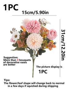 1/80PCS Artificial Rose Flowers Silk Roses, Chrysanthemums, Hydrangeas Bouquets Fake Plants For Spring Autumn Wedding Vase For Home Dining Room Bedroom Decorations, Mother's Day,Father's Day, Valentine's Day, Festival Birthday Party Accessories, Outdoor Garden Decorations - Pink - View 2