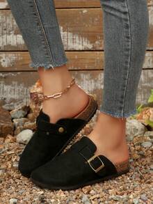 Boken 女士 2024 年春季新款厚底拖鞋，一脚蹬休闲乐福鞋 - 黑色 - 查看 3