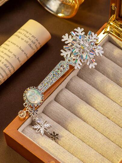 1 pieza Broche vintage blanco con forma geométrica de copo de nieve y cara sonriente con strass, adecuado para uso diario de mujeres y eventos formales