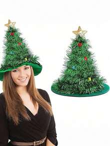 1 件圣诞树帽 - 节日派对必备耐用塑料节日照片道具可手洗无羽毛趣味复活节和圣诞节礼物 - 綠色 - 查看 3