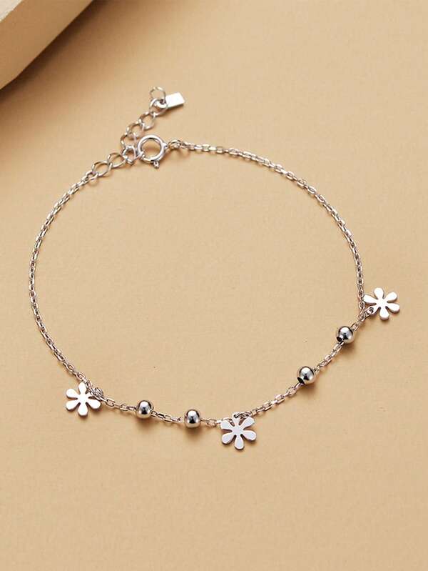 1pc Elegant S925 Sterling Silver Bead Flower Bracelet For Women, Delicate & Sweet, Suitable For Daily Wear